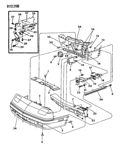 1989 Dodge Daytona Parts Pkg Front Lic PLT Att Diagram for 4451423