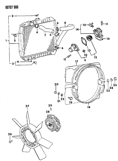 1990 Dodge Ram 50 Radiator & Related Parts Diagram 2