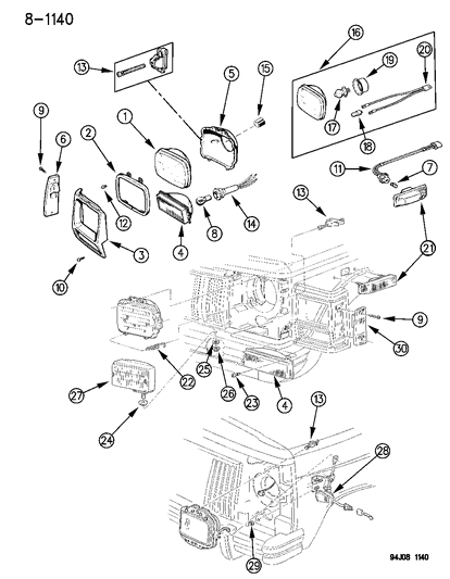 1996 Jeep Cherokee Lamps - Front Diagram