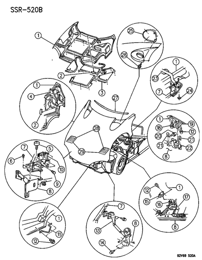 1993 Dodge Viper Hood Release & Hinge Diagram