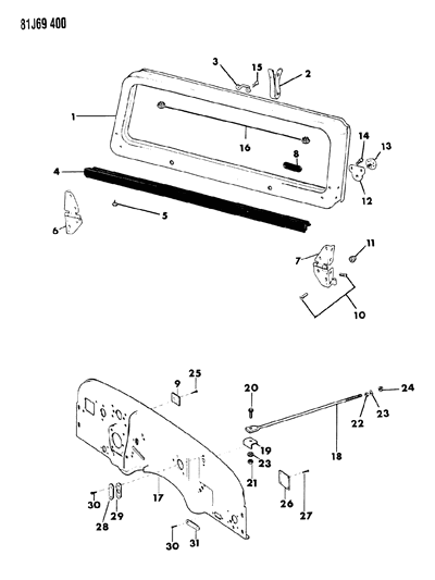 1984 Jeep Wrangler Windshield Frame & Hinges Panel Dash Diagram