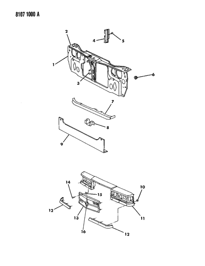 1988 Dodge Dynasty Grille & Related Parts Diagram