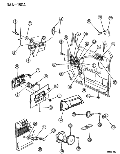 1994 Chrysler LeBaron Door, Front Glass, Handles, Controls Diagram