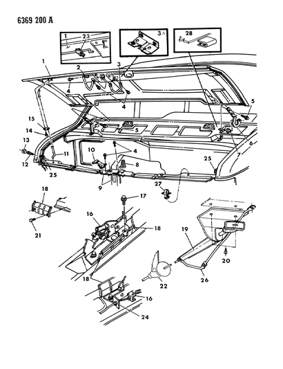 1986 Dodge Ram Wagon Hood & Hood Release Diagram