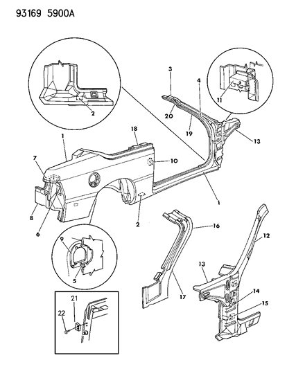 1993 Chrysler LeBaron GTC Aperture Panel & Front Pillar Diagram 2