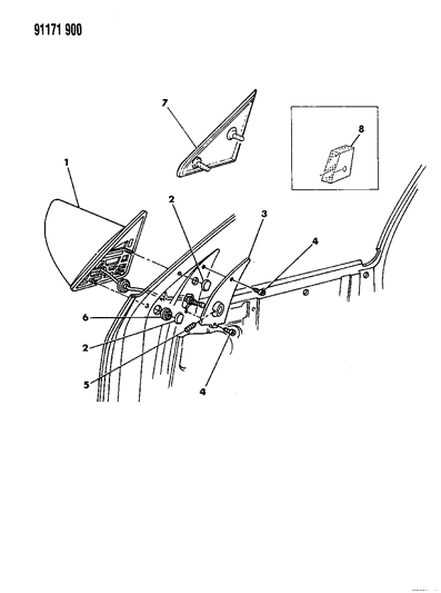 1991 Dodge Shadow Mirror - Exterior Diagram