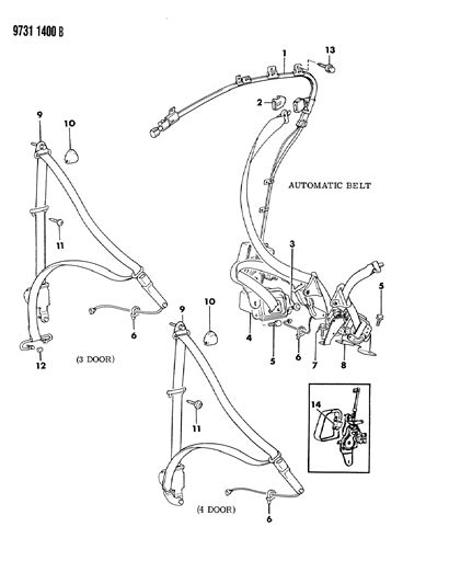 1989 Dodge Colt Belt Seat - Front Diagram