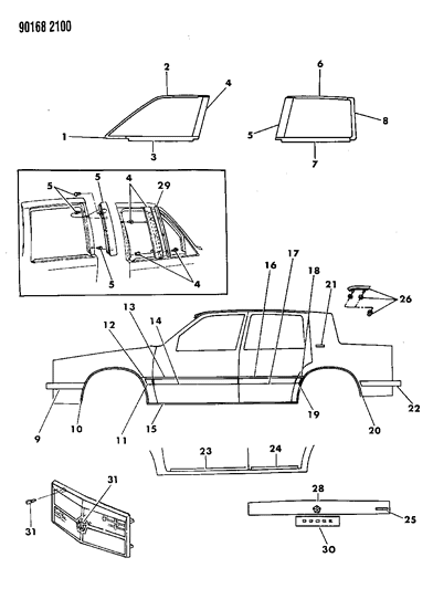 1990 Dodge Dynasty Mouldings & Ornamentation - Exterior View Diagram 2