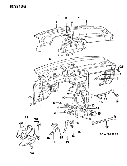 1991 Dodge Colt Instrument Panel, Pad & Reinforcements Diagram