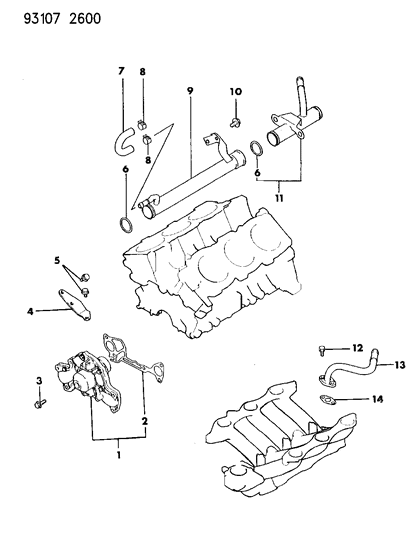 1993 Chrysler New Yorker Water Pump & Related Parts Diagram 1