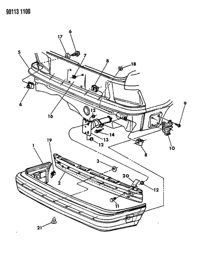 1990 Dodge Shadow Fascia, Bumper Rear Diagram