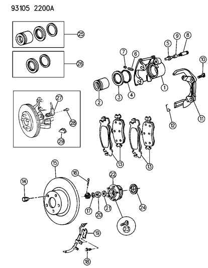 1993 Chrysler LeBaron Sedan Brakes, Front Diagram