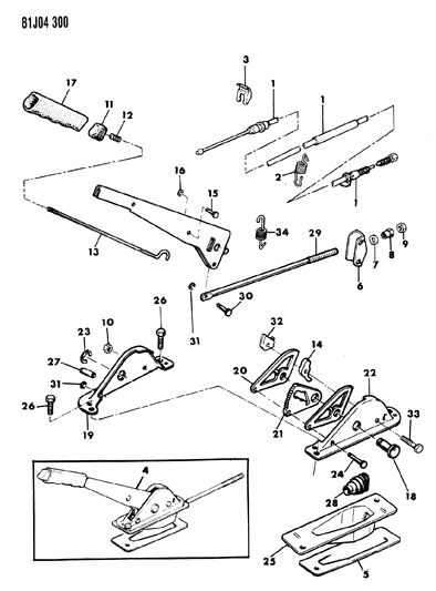 1984 Jeep Wagoneer Lever Assembly & Cables Parking Brake Diagram