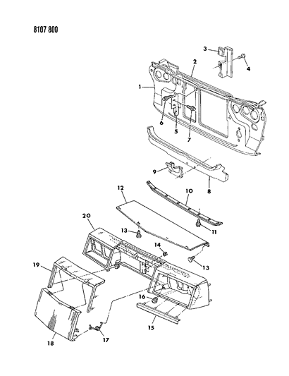 1988 Chrysler New Yorker Turbo Grille & Related Parts Diagram
