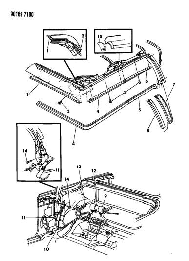 1990 Chrysler LeBaron Convertible Motor & Upper Weatherstrip Diagram