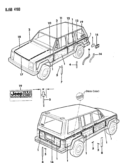 1987 Jeep Wagoneer Decals, Exterior Diagram 13