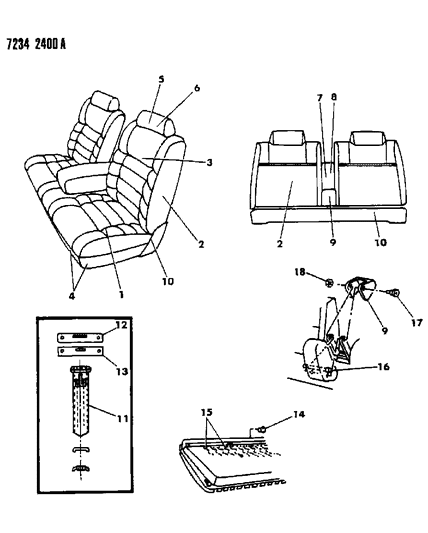 1987 Chrysler LeBaron Base Front Seat Diagram 12