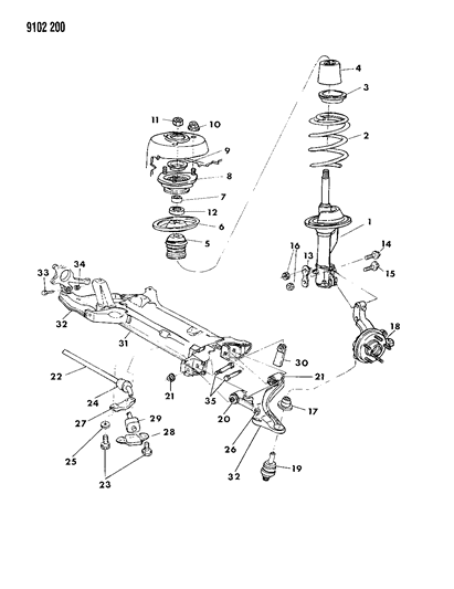 1989 Dodge Shadow Suspension - Front Diagram