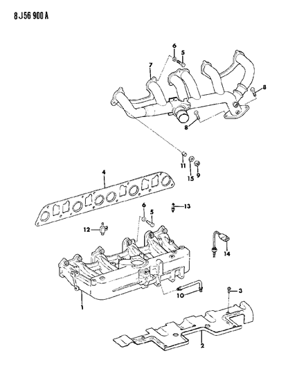 1987 Jeep Wagoneer Manifolds - Intake & Exhaust Diagram 4