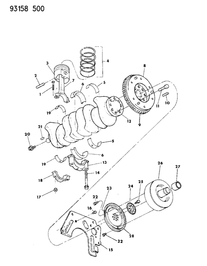 1993 Dodge Shadow Crankshaft , Pistons And Torque Converter Diagram 2