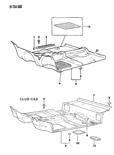 1991 Dodge Ram 50 Carpet & Scuff Plates Diagram