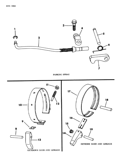 1984 Chrysler Town & Country Bands, Reverse & Kickdown with Parking Sprag Diagram