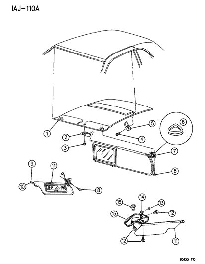 1995 Chrysler LeBaron Headliner & Visor Diagram