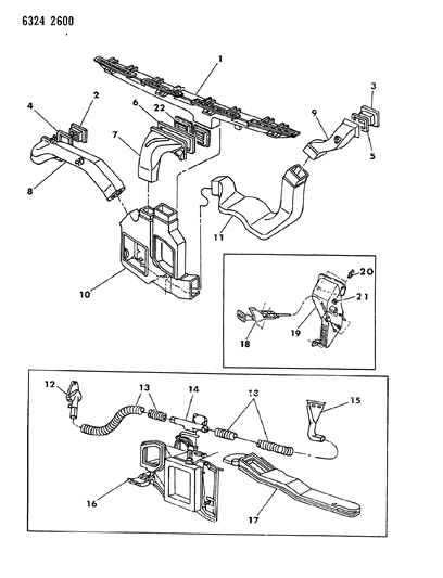 1987 Dodge Dakota Air Ducts, Outlets & Demister System Diagram
