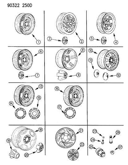 1993 Dodge W350 Wheels & Hardware Diagram