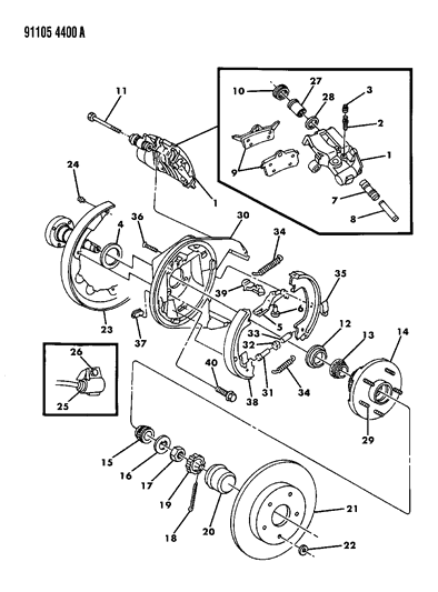 1991 Chrysler Imperial Brakes, Rear Disc Diagram