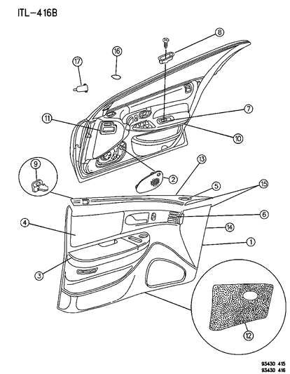 1995 Chrysler New Yorker Door Panel - Front Diagram