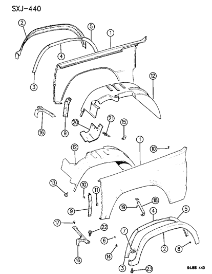 1996 Jeep Cherokee Fender-Front Cp Left Diagram for 55235227