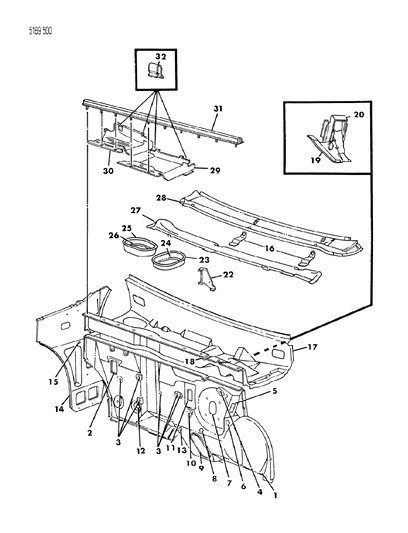 1985 Dodge Charger Cowl & Dash Panel Diagram