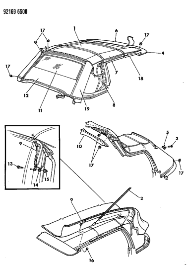 1992 Chrysler LeBaron GTC Convertible Top Diagram