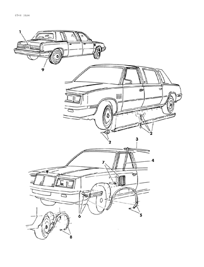 1984 Chrysler Executive Sedan Mouldings & Ornamentation - Exterior View Diagram 6