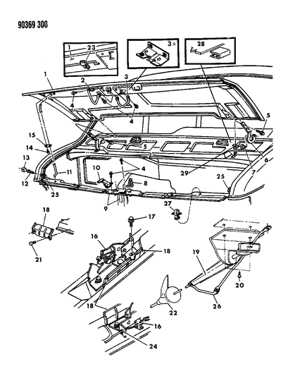 1991 Dodge Ram Van Hood Release Latch Diagram for 55074995