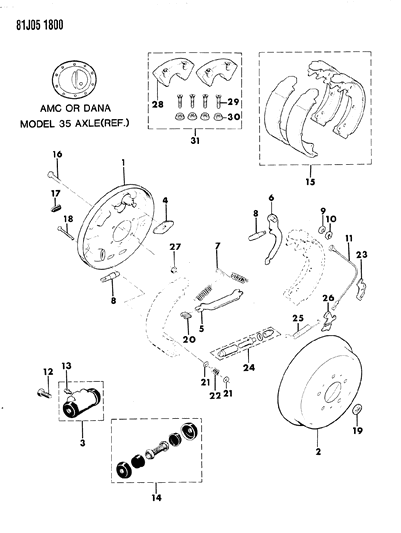 1984 Jeep Wagoneer Brakes, Rear Diagram