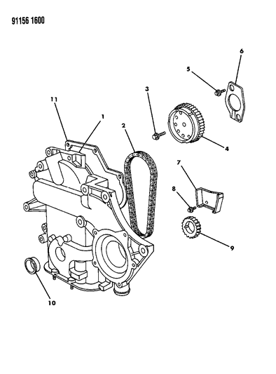 1991 Dodge Grand Caravan Timing Belt / Chain & Cover & Intermediate Shaft Diagram 2