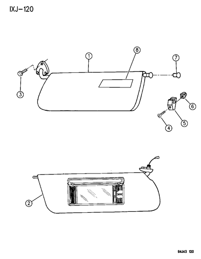 1995 Jeep Cherokee Visors & Vanity Mirrors Diagram