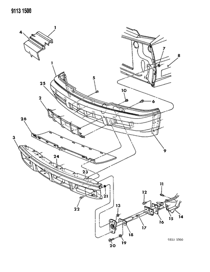 1989 Chrysler LeBaron GTC Fascia, Bumper Front Diagram