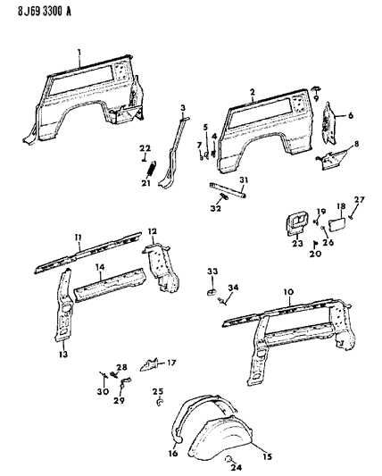 1987 Jeep Wagoneer Panels - Rear Quarter Diagram 1