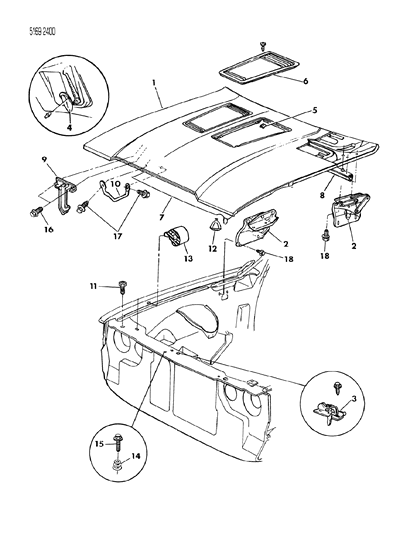 1985 Chrysler LeBaron Base Hood Diagram