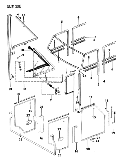 1984 Jeep J20 Weatherstrips - Door Front And Rear Diagram