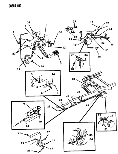 1991 Dodge D150 Lever & Cables, Parking Brake Diagram 2