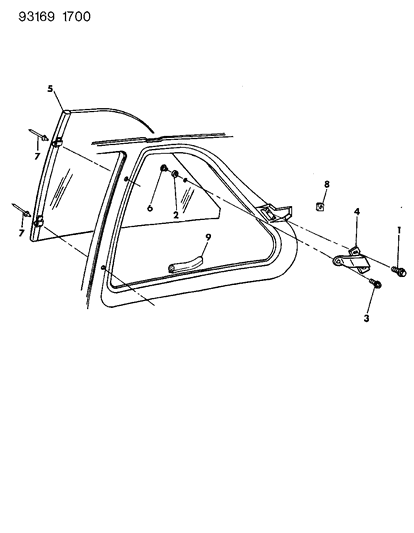 1993 Dodge Shadow Glass - Quarter Window Diagram 1