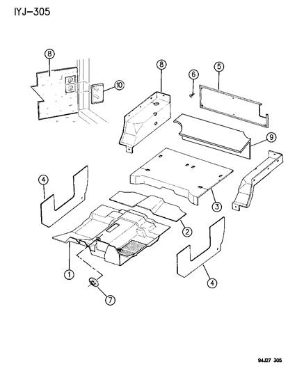 1994 Jeep Wrangler Carpet - Wheelhouse Diagram for JV78PXA