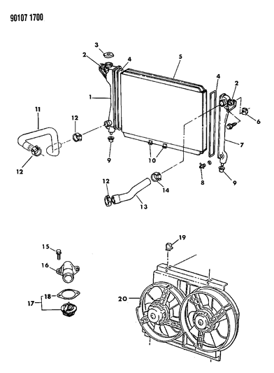 1990 Chrysler New Yorker Base Model Radiator & Related Parts Diagram 2