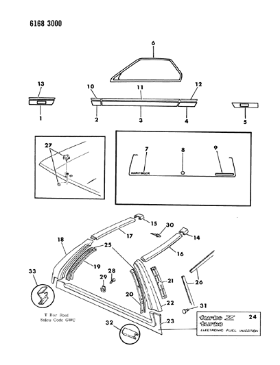 1986 Dodge Daytona Mouldings & Ornamentation - Exterior View Diagram 1