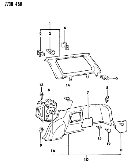 1988 Dodge Colt Panel Quarter Trim Diagram 2