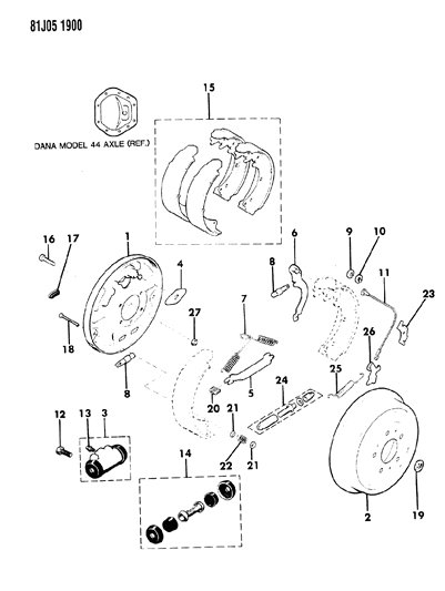 1986 Jeep Comanche Brakes, Rear Diagram 1